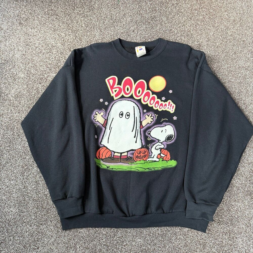 Vintage 90s Peanuts Snoopy Charlie Brown Ghost Halloween Crewneck Sweatshirt